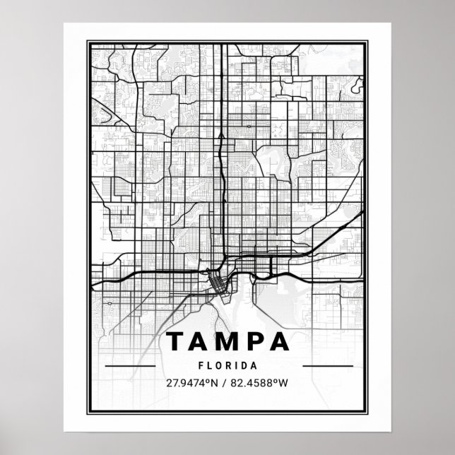 Affiche Carte de Tampa Florida USA Travel City (Devant)