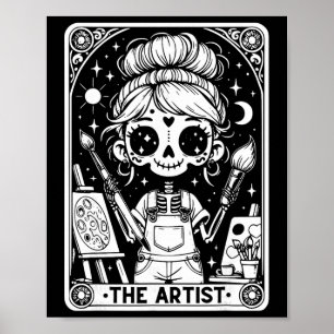 Affiche Carte de tarot d'artiste squelette peintre profess