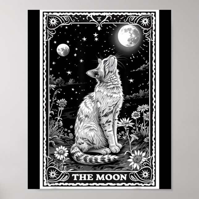 Affiche Carte de Tarot de Chat Chapeau de Lune Sorcière Ha (Devant)