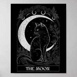Affiche Carte de tarot de chat de lune croissante Graphiqu