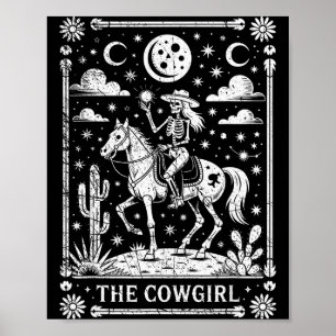 Affiche Carte de tarot de cowgirl squelette chevauchant un