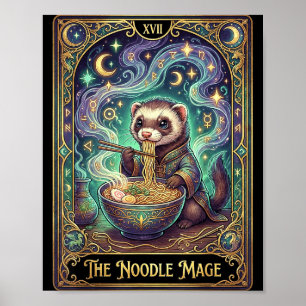 Affiche Carte de tarot de furet mangeant du ramen japonais