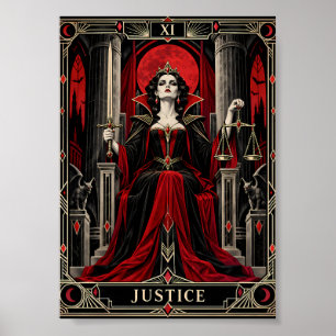 Affiche Carte de Tarot de Justice Art Gothique Reine Vampi
