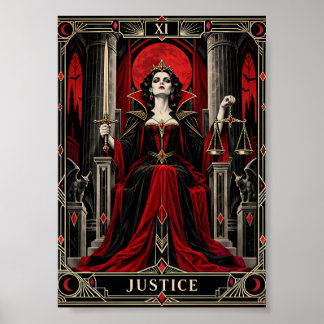 Affiche Carte de Tarot de Justice Art Gothique Reine Vampi