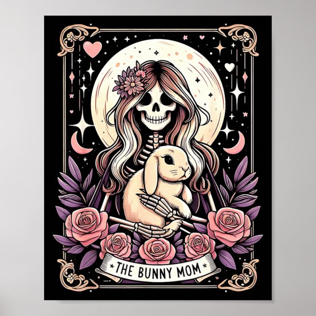Affiche Carte de tarot de maman lapin mignon squelette lun (Devant)