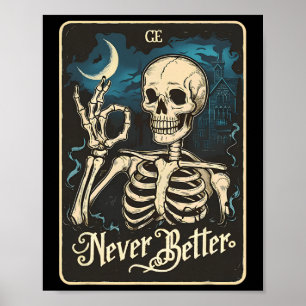 Affiche Carte de tarot de squelette jamais mieux crâne Hal