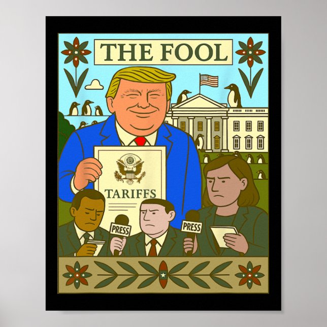 Affiche Carte de tarot de Trump Le Fou impose un tarif sur (Devant)