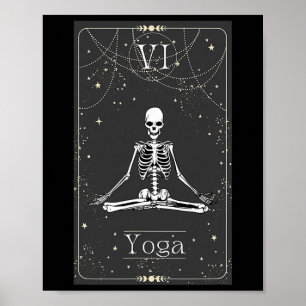 Affiche Carte de tarot de yoga de squelette d'Halloween