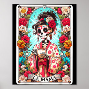 Affiche Carte de tarot drôle de la mama squelette mexicain