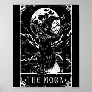 Affiche Carte de Tarot Féminin Croissant de Lune et Chat N
