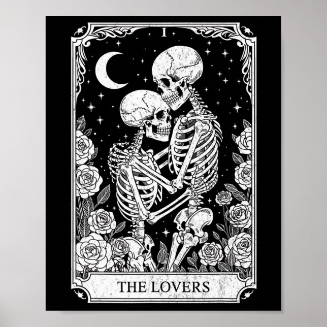 Affiche Carte de tarot Les Amants squelette gothique Hallo (Devant)