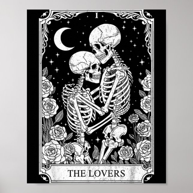 Affiche Carte de tarot Les Amoureux Squelette Gothique Hal (Devant)