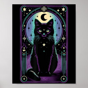 Affiche Carte de tarot Lune croissante Chat noir Amoureux