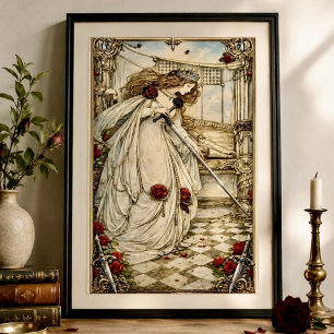 Affiche Carte de tarot Reine d'Épées Art Nouveau Vintage