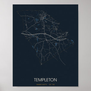 Affiche Carte de Templeton Massachusetts (Nuit)