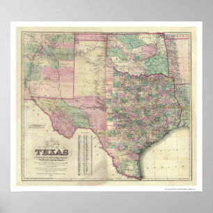 Affiche Carte de territoire du Texas par Colton 1872
