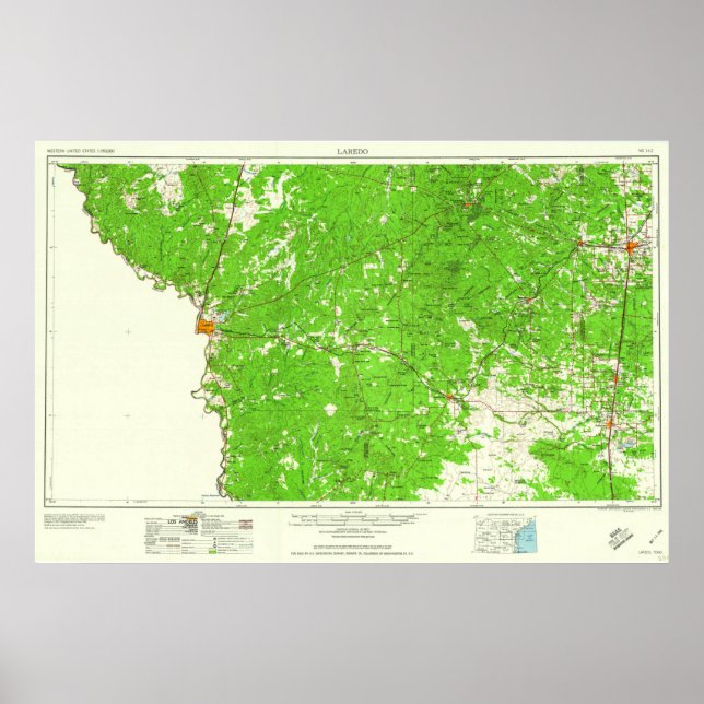 Affiche Carte de topo du sud du Texas avec Laredo (Devant)