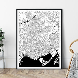 Affiche Carte de Toronto, Carte de ville minimale noire et