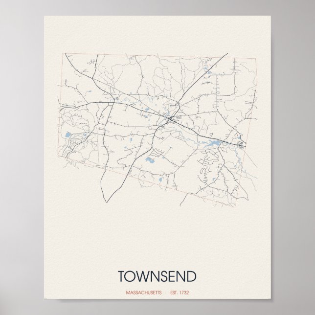 Affiche Carte de Townsend Massachusetts (Devant)