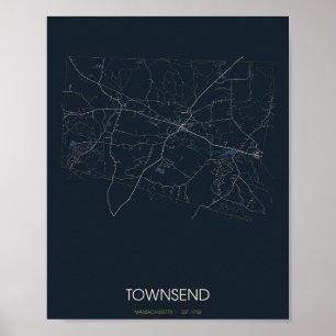 Affiche Carte de Townsend Massachusetts (la nuit)