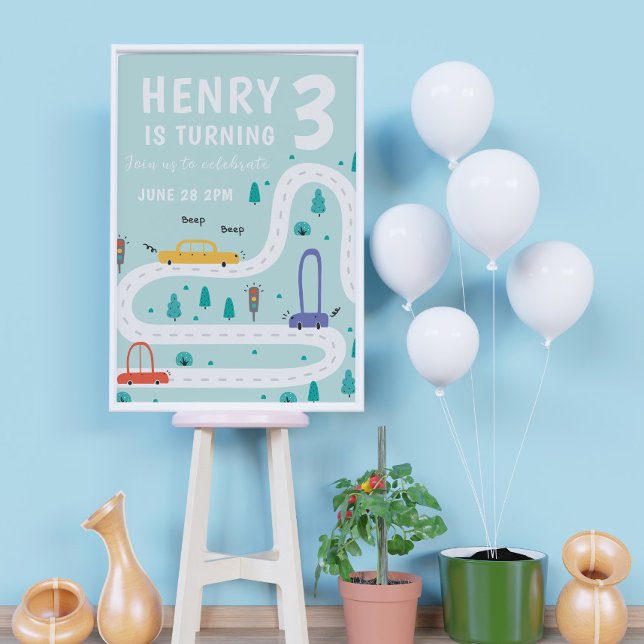 Affiche Carte de transport mignonne Thème Garçon Anniversa (Créateur téléchargé)