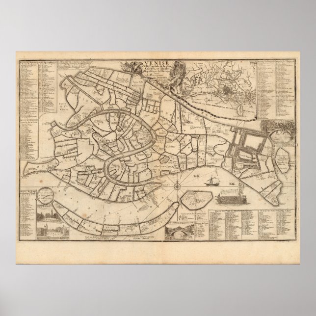 Affiche Carte de Venise par Nicolas de Fer 1725 (Devant)