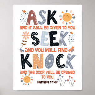 Affiche Carte de verset biblique Écriture Matthieu 7:7
