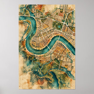 Affiche Carte de ville aérienne vintage sur toile