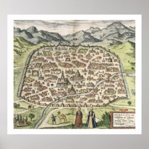 Affiche Carte de ville de Damas, Syrie, 1620 (gravure)
