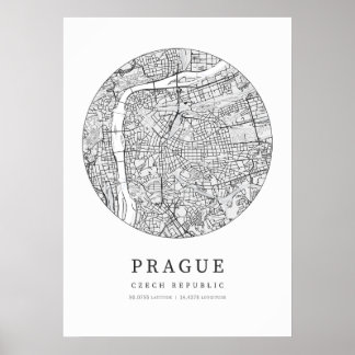 Affiche Carte de ville de Prague République tchèque