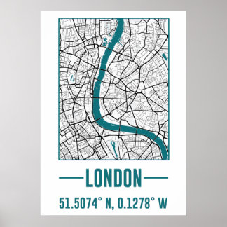 Affiche Carte de ville minimaliste LONDRES, LONDRES Carte