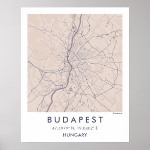 Affiche Carte de ville personnalisée Budapest Hongrie affi