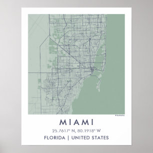 Affiche Carte de ville personnalisée de Miami Floride affi