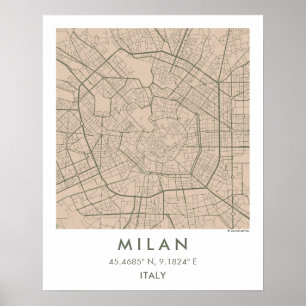 Affiche Carte de ville personnalisée de Milan Italie affic