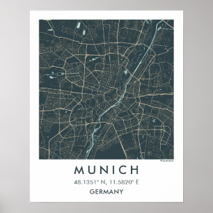 Affiche Carte de ville personnalisée de Munich Allemagne a