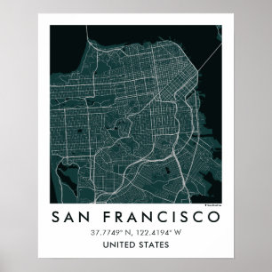 Affiche Carte de ville personnalisée de San Francisco - Af