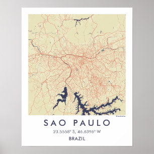 Affiche Carte de ville personnalisée de São Paulo, Brésil,