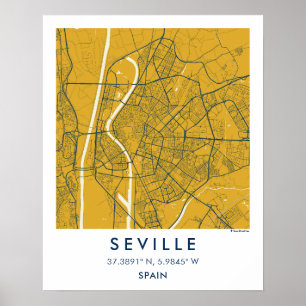Affiche Carte de ville personnalisée de Séville Espagne af