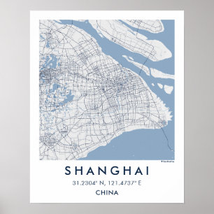 Affiche Carte de ville personnalisée de Shanghai, Chine, a