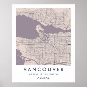 Affiche Carte de ville personnalisée de Vancouver Canada a