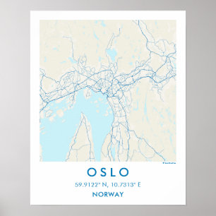 Affiche Carte de ville personnalisée d'Oslo Norvège affich