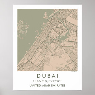 Affiche Carte de ville personnalisée Dubaï Émirats arabes 