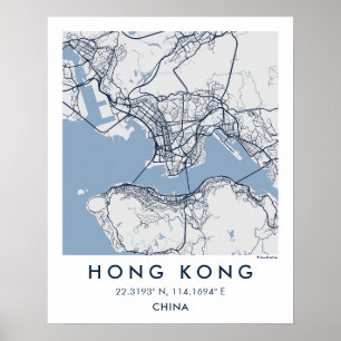 Affiche Carte de ville personnalisée Hong Kong Chine affic
