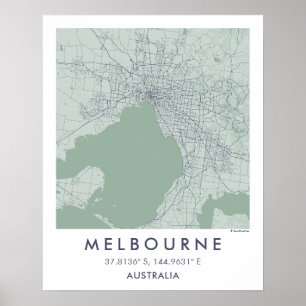 Affiche Carte de ville personnalisée Melbourne Australie A