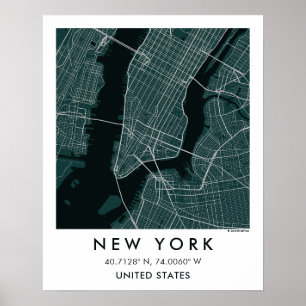 Affiche Carte de ville personnalisée New York États-Unis a