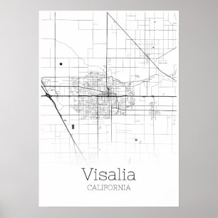 Affiche Carte de Visalia - Californie - Carte de la ville