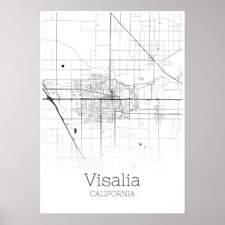 Affiche Carte de Visalia - Californie - Carte de la ville 