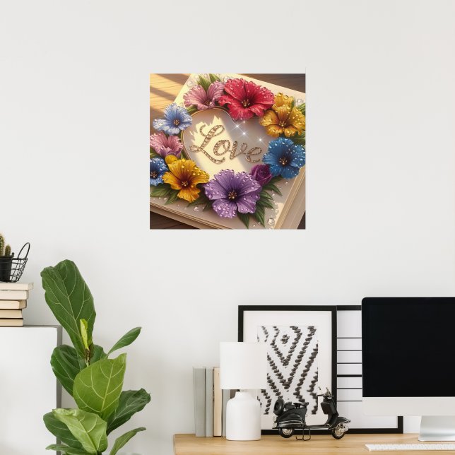 Affiche Carte de voeux 3D de luxe avec design floral (Bureau à domicile)