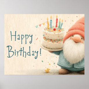 Affiche Carte de vœux d'anniversaire fantaisiste : Gnome t