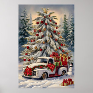 Affiche Carte de vœux de Noël vintage – Majestueuse neige-